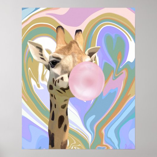Fun Bubblegum Blasen Giraffe Liquid Swirl Blau Poster (Vorne)
