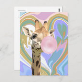 Fun Bubblegum Blasen Giraffe Liquid Swirl Blau Postkarte (Vorne/Hinten)