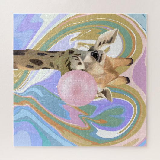 Fun Bubblegum Blasen Giraffe Liquid Swirl Blau Puzzle (Horizontal)