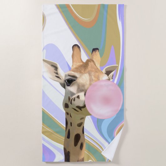 Fun Bubblegum Blasen Giraffe Liquid Swirl Blau Strandtuch (Vorderseite)