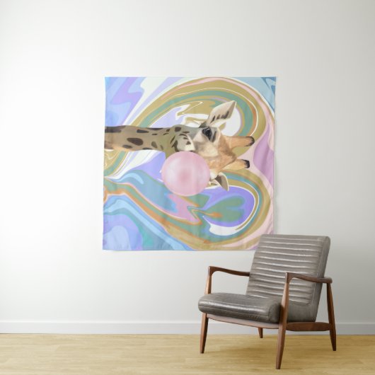 Fun Bubblegum Blasen Giraffe Liquid Swirl Blau Wandteppich (Beispiel (Horizontal))