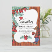 Fun Buffalo Kariert Lumberjack Bär Weihnachtsfest  Einladung (Stehend Vorderseite)