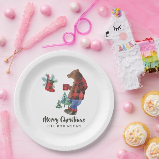 Fun Buffalo Kariert Lumberjack Bär Weihnachtsfest Pappteller (Party)