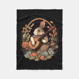 Fun Bunny Playing Banjo Gitarre Musik Rabbit Happy Fleecedecke
