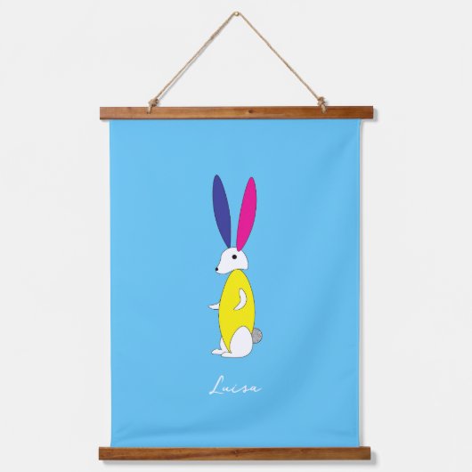 Fun Bunny Wall Art Kinderzimmer Kinder Individuell Wandteppich Mit Holzrahmen (Vorderseite)