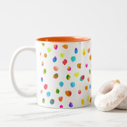 Fun bunter Regenbogenfarben Polka-Punkte Zweifarbige Tasse (Mit Donut)