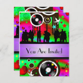 Fun bunter Retro-Party Einladung (Vorne/Hinten)