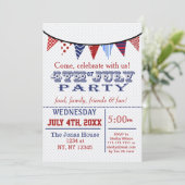 Fun Bunting 4 Juli Feier Einladung (Stehend Vorderseite)