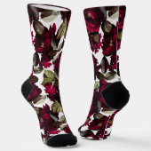Fun Burgund Wein Weißes Blumenmuster Socken (Gewinkelt)