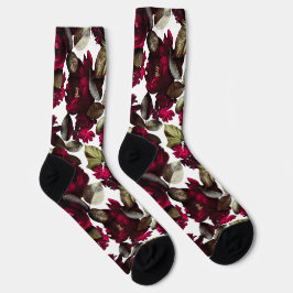 Fun Burgund Wein Weißes Blumenmuster Socken