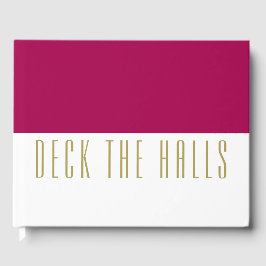 Fun Burgundy White Color Block "DECK THE HALLS" Gästebuch