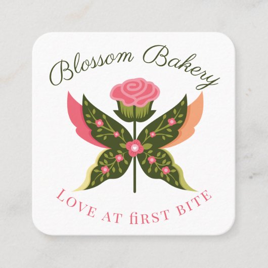 Fun Butterfly Blossom Blumengarten Bäckerei Cupcak Quadratische Visitenkarte (Vorderseite)