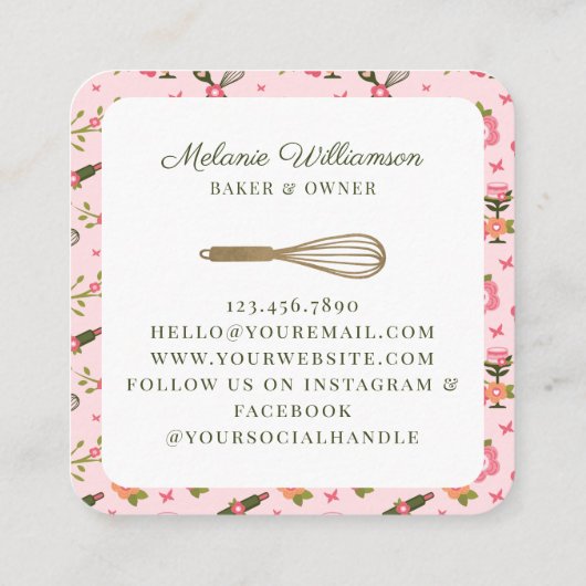 Fun Butterfly Blossom Blumengarten Bäckerei Cupcak Quadratische Visitenkarte (Rückseite)