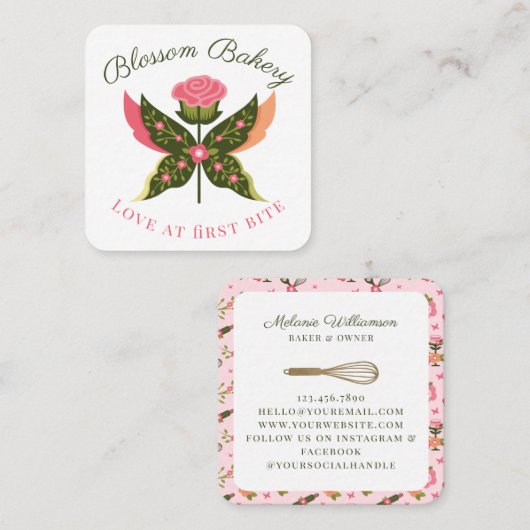 Fun Butterfly Blossom Blumengarten Bäckerei Cupcak Quadratische Visitenkarte (Vorne/Hinten)