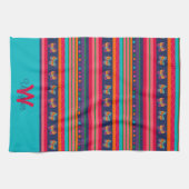 Fun Butterfly Stripe Stilvoller Nachname Geschirrtuch (Horizontal)