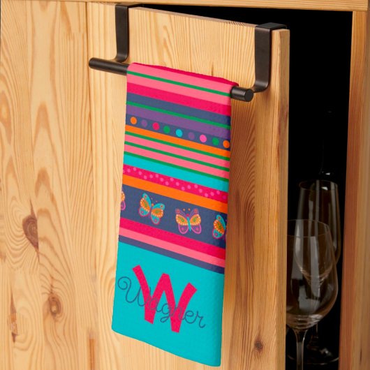 Fun Butterfly Stripe Stilvoller Nachname Geschirrtuch