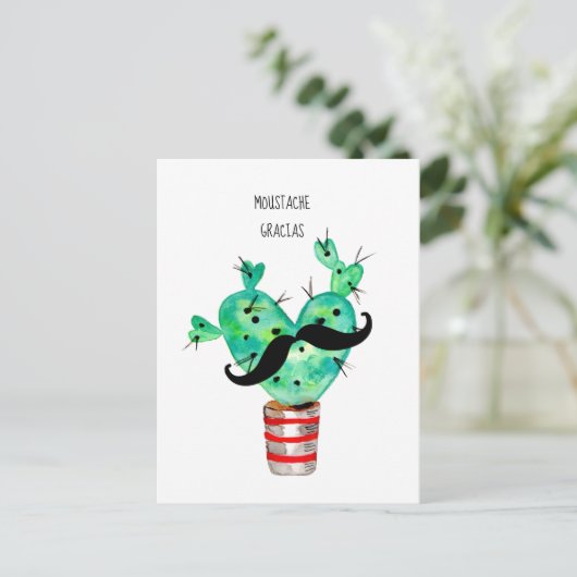 Fun Cactus Danke Mustache Postkarte (Stehend Vorderseite)