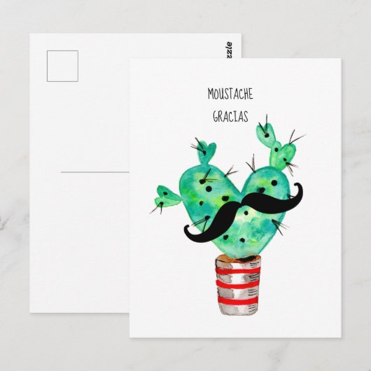 Fun Cactus Danke Mustache Postkarte (Vorne/Hinten)