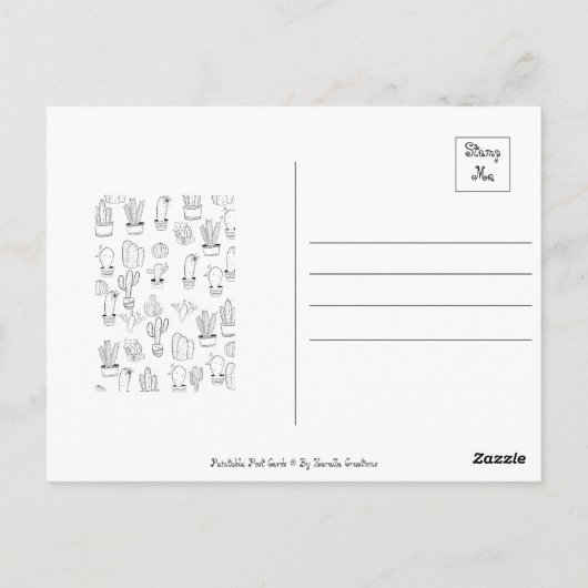 Fun Cactus Pflanze Paintable Postcard Postkarte (Rückseite)