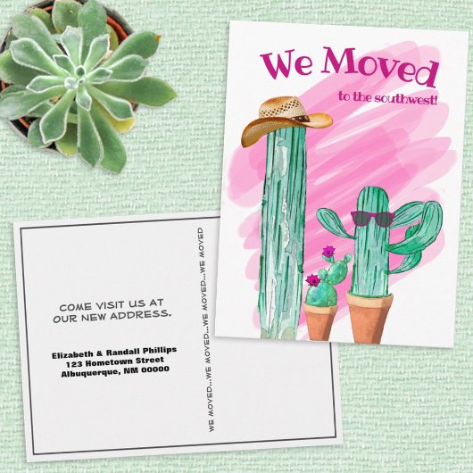 Fun Cactus we moved South West Announcement Postkarte