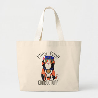 Fun Calico Cat Train Conductor Purr Slogan Jumbo Stoffbeutel