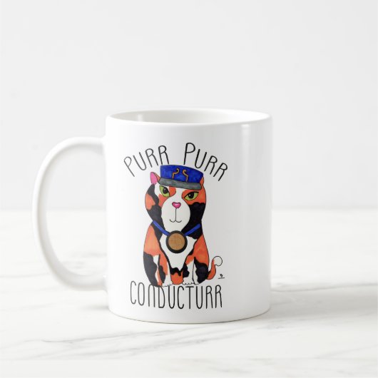 Fun Calico Cat Zugführer Motto Cartoon Kaffeetasse (Links)