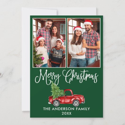 Fun Calligrafie Weihnachten Red Truck 2 Foto Grün (Vorderseite)