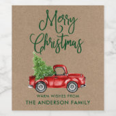 Fun Calligrafie Weihnachten Vintage LKW Kraft Weinetikett (Einzelnes Label)