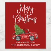 Fun Calligrafy Christmas Vintag Truck Red Weinetikett (Einzelnes Label)