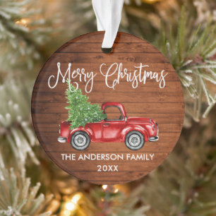 Fun Calligrafy Vintag Red Truck Weihnachten Ornament