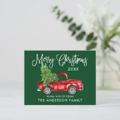 Fun Calligrafy Vintag Truck Tree Weihnachtsgrün Postkarte (Stehend Vorderseite)