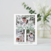 Fun Calligraphie 3 Foto Couple Christmas Green Postkarte (Stehend Vorderseite)