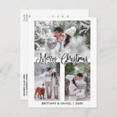 Fun Calligraphie 3 Foto Paar Weihnachtsfeiertag Postkarte (Vorne/Hinten)