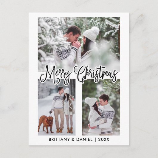 Fun Calligraphie 3 Foto Paar Weihnachtsfeiertag Postkarte (Vorderseite)