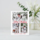 Fun Calligraphy 3 Foto Couple Christmas Red Postkarte (Stehend Vorderseite)