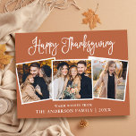 Fun Calligraphy 3 Foto Terracotta Erntedank Postkarte<br><div class="desc">Modern Fun Calligraphy Script Happy Thanksgiving Family 3 Foto Holiday Postcard - Terracotta Background</div>