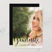 Fun Calligraphy Black and White Foto Abschluss Einladung (Vorne/Hinten)