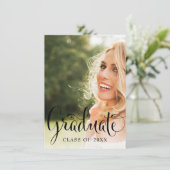 Fun Calligraphy Black and White Foto Abschluss Einladung (Stehend Vorderseite)