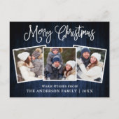 Fun Calligraphy Christmas Blue Wood 3 Fotos Post Postkarte (Vorderseite)