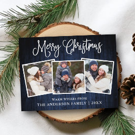 Fun Calligraphy Christmas Blue Wood 3 Fotos Post Postkarte