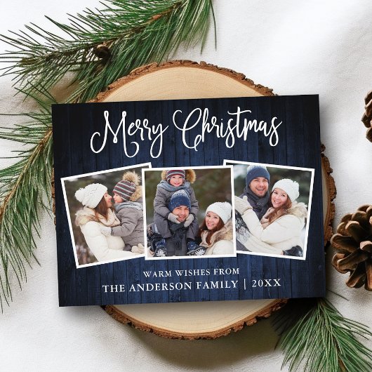 Fun Calligraphy Christmas Blue Wood 3 Fotos Post Postkarte