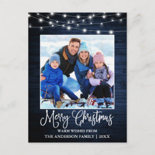 Fun Calligraphy Christmas Blue Wood Lights Postkarte