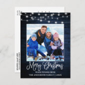 Fun Calligraphy Christmas Blue Wood Lights Postkarte (Vorne/Hinten)