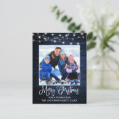 Fun Calligraphy Christmas Blue Wood Lights Postkarte (Stehend Vorderseite)