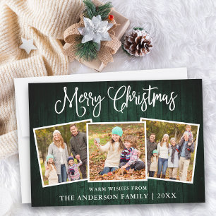 Fun Calligraphy Christmas Green Wood 3 Foto Feiertagskarte