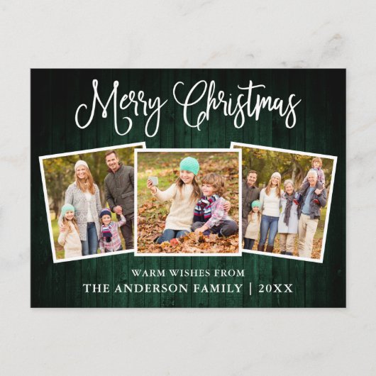 Fun Calligraphy Christmas Green Wood 3 Fotos Postkarte (Vorderseite)