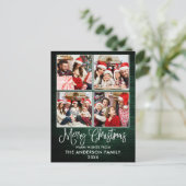 Fun Calligraphy Christmas Green Wood 4 Foto Postkarte (Stehend Vorderseite)