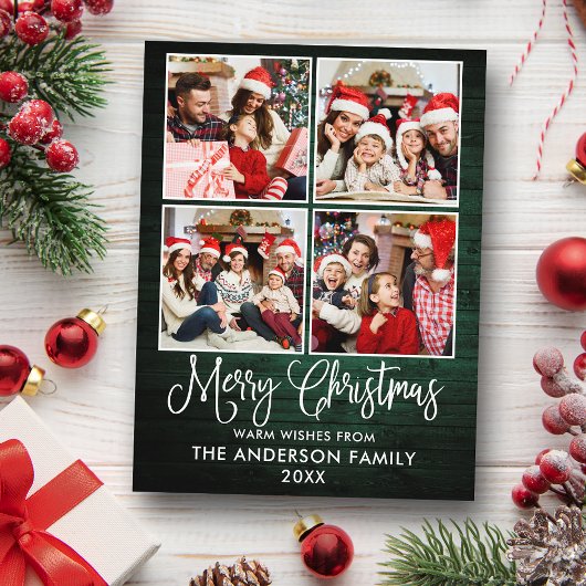 Fun Calligraphy Christmas Green Wood 4 Foto Postkarte