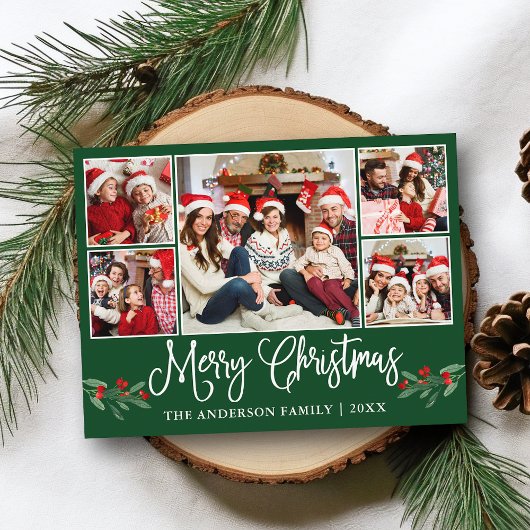 Fun Calligraphy Christmas Holly 5 Foto Green Postkarte