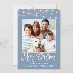 Fun Calligraphy Christmas Lights Foto Blue Feiertagskarte